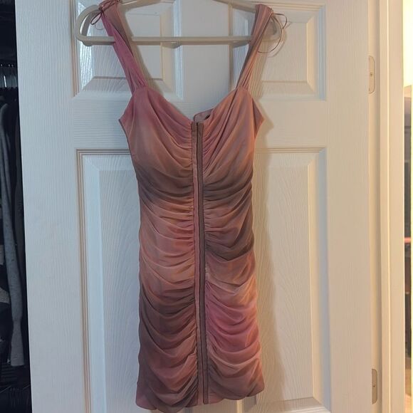 Pink ZARA Mini Dress - NWT - Back Zipper Pink Tie Dye - Size Small - Picture 1 of 4